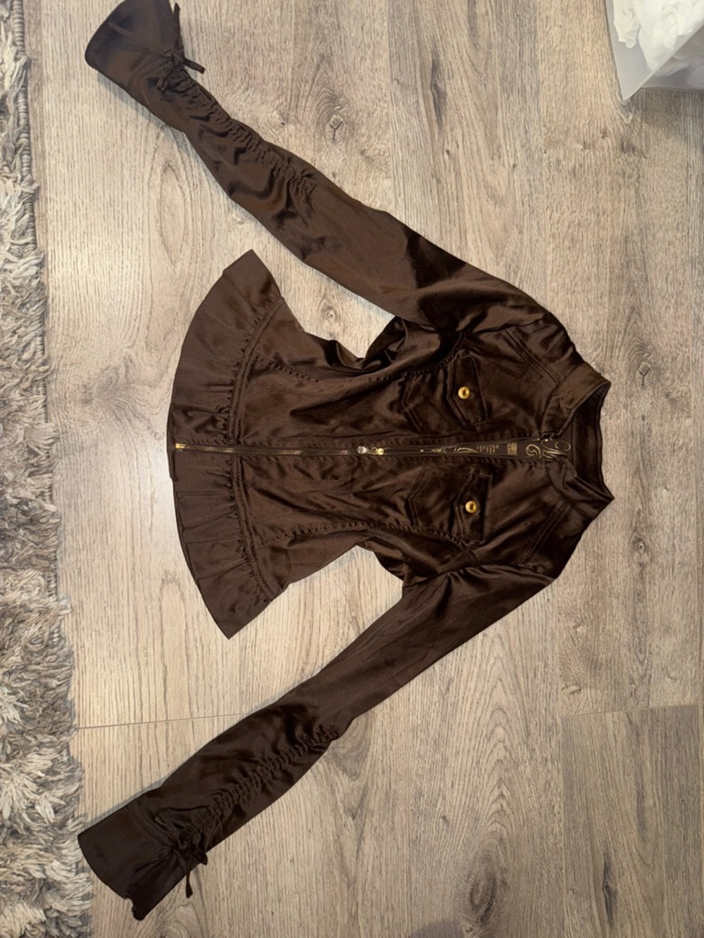 Vintage Hannah Montana Chocolate Brown Silky Zip Jacket w/ Bell Sleeves XL - Picture 4 of 12